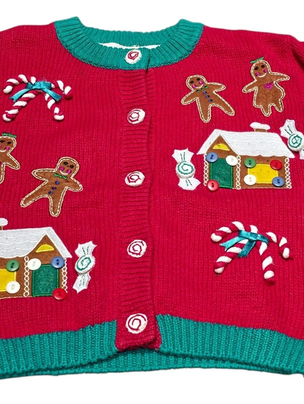 Vintage Organically Grown Kids Ugly Christmas Sweater Cardigan 3T Gingerbread Ho